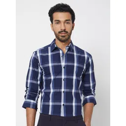 Mufti Men Slim Fit Windowpane Checked Cotton Casual Shirt-picture-22