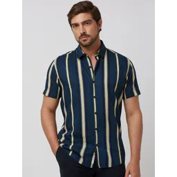 Mufti Men Spread Collar Striped Cotton Slim Fit Casual Shirt-picture-34