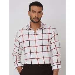 Mufti Men Spread Collar Windowpane Checks Checked Cotton Slim Fit Casual Shirt-picture-36