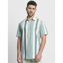 Mufti Men Vertical Striped Spread Collar Cotton Casual Shirt-picture-26