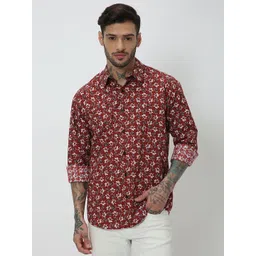Mufti Slim Fit Floral Printed Spread Collar Casual Shirt-picture-36