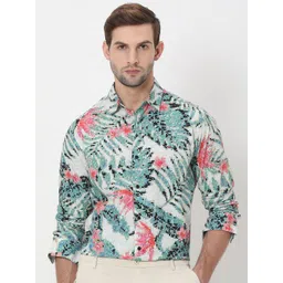 Mufti Slim Fit Floral Printed Spread Collar Long Sleeve Cotton Casual Shirt-picture-27