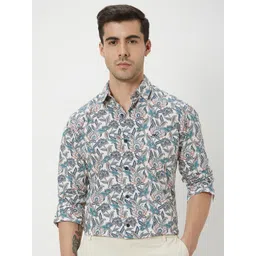 Mufti Slim Fit Floral Printed Spread Collar Long sleeve Printed Cotton Casual Shirt-picture-29