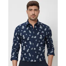 Mufti Slim Fit Floral Printed Spread Collar Long Sleeves Cotton Casual Shirt-picture-19