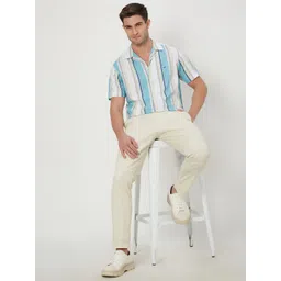 Mufti Slim Fit Multi Stripes Cotton Linen Casual Shirt-picture-28