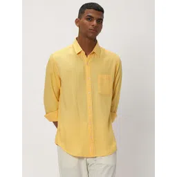 Mufti Slim Fit Spread Collar Cotton Linen Shirt-picture-22