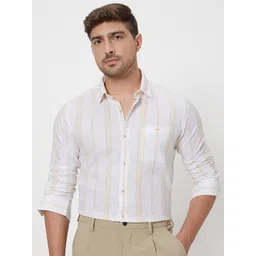 Mufti Slim Fit Vertical Striped Spread Collar Long Sleeves Cotton Casual Shirt-picture-41