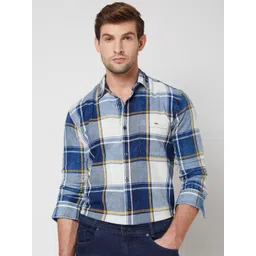 Mufti spread collar Long Sleeves Slim Fit Tartan Checked Casual Cotton Shirt-picture-35