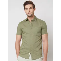 Mufti spread collar Short Sleeves Slim Fit Casual Cotton Shirt-picture-34