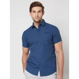 Mufti spread collar Short Sleeves Slim Fit Casual Cotton Shirt-picture-35