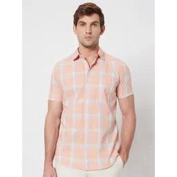 Mufti spread collar Short Sleeves Slim Fit  Checked Casual Cotton Shirt-picture-36