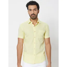Mufti Spread Collar Slim Fit Opaque Cotton Linen Casual Shirt-picture-21