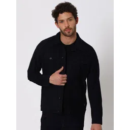 Mufti Spread Collar Velvet Jean Trucker Jacket-picture-26