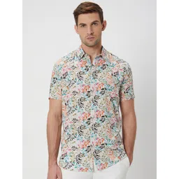 Mufti ss-24 Slim Fit Floral Printed Spread Collar Short Sleeves Modal Casual Shirt-picture-27