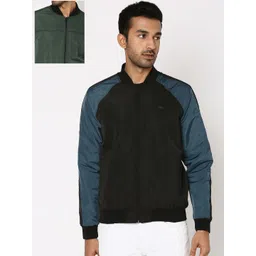 Mufti Stand Collar Colourblocked Reversible Bomber Jacket-picture-30