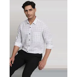 Mufti Windowpane Checks Checked Spread Collar Long Sleeves Slim Fit Cotton Shirt-picture-39