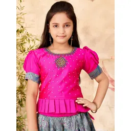 Muhuratam Girl Beads Hand Embroidery Silk Lehenga Choli Set-picture-14