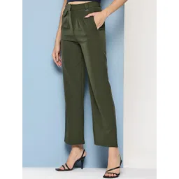 Muhuratam Girls Casual Wear Dark Green Colour Solid Crepe Pant-picture-40