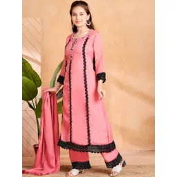 Muhuratam Girls Ethnic Wear Gajri Colour Hand Embroidery Kurti Pant Set With Dupatta-picture-13