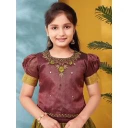 Muhuratam Girls Ethnic Wear Maroon Hand Embroidery Lace Work Brocade Lehenga Choli Set-picture-12