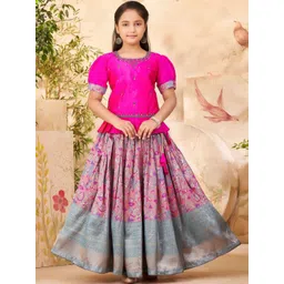 Muhuratam Girls Hand Embroidery Art Silk Lehenga Choli Set image 2