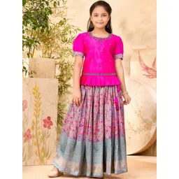 Muhuratam Girls Hand Embroidery Art Silk Lehenga Choli Set image 4