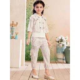Muhuratam Girls Party Wear Cream Colour Strips Print Cotton Co-ord Set-picture-11
