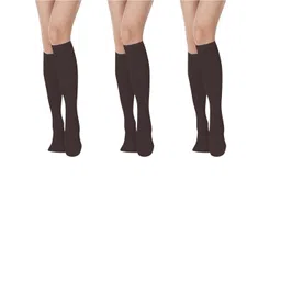 MUKHAKSH Girls 3 Pairs Brown Knee Length Cotton Socks-picture-33