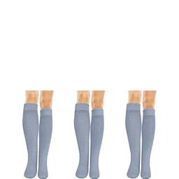 MUKHAKSH Girls 3 Pairs Knee Length Solid Grey Socks-picture-27