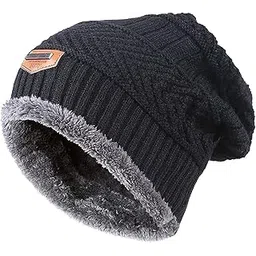 MUKHAKSH Kid’s/Boy’s/Girl’s/Unisex Latest/Stylish Woolen Winter Black with Grey Fold Cap for 5 to 14 Years-picture-11