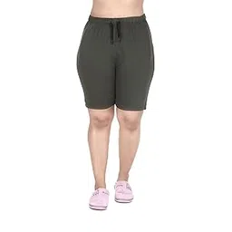 mukhaksh (Pack of 2 = 1 Navy Blue + 1 Green Shorts Women Ladies Girls Yoga Gym Wear Running Casual wear Lounge wear Navy Blue + Green Shorts with String nada and Zipper Pocket Both Sides-picture-25