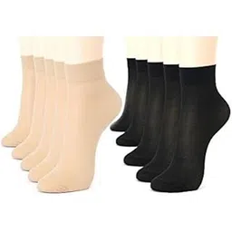 mukhaksh (Pack of 2 + 2 Pairs Women/Girls/Ladies Hot/Stylish/Latest Skin Colour (2) + Black (2) Ultra Thin Transparent Net Ankle Summer Socks-picture-10