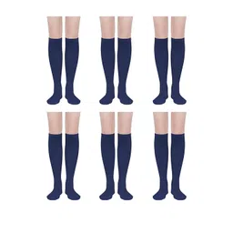 MUKHAKSH Women Navy Blue Cotton Pair Of 6 Knee Length Socks-picture-38