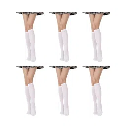 MUKHAKSH Women White Cotton Pair Of 6 Knee Length Socks-picture-39
