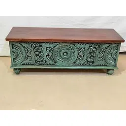 Mukund Craft House Solid Wooden Hand-Carved Storage Trunk – Center Table with Storage Box for Living Room, Bedroom, Hotel & Home (Green Finish, 120 x 40 x 45 cm)-picture-23