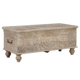 Mukund Craft House Solid Wooden White Carved Storage Trunk for Living Room, Bedroom & Home image 2