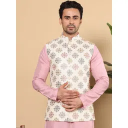 MULTI SHADES Men Embroidered Woven Nehru Jackets-picture-27