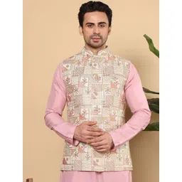 MULTI SHADES Men Embroidered Woven Nehru Jackets-picture-14