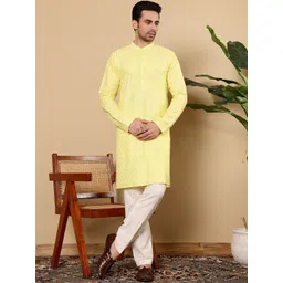 MULTI SHADES Men Ethnic Motifs Embellished Thread Work Kurta-picture-24