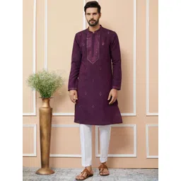 MULTI SHADES Men Ethnic Motifs Embellished Thread Work Kurta-picture-33