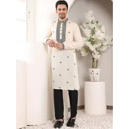 MULTI SHADES Men Ethnic Motifs Embellished Thread Work Kurta-picture-35