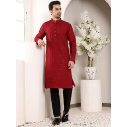 MULTI SHADES Men Ethnic Motifs Embellished Thread Work Kurta-picture-22