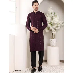 MULTI SHADES Men Ethnic Motifs Embellished Thread Work Kurta-picture-16