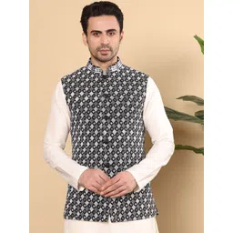multi shades MULTI SHADESMen's Black and White Embroidered Nehru Jacket-picture-35
