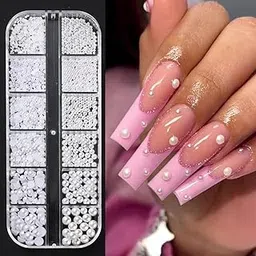 Multi Sizes Round and Half Round Pearls 3D Nail Charms, White Flatback Pearls Nail Jewelry for Women Girls Manicure Nails Supplies DIY Crafts Decorations (Pack of -1)-picture-55