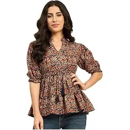 Multicolor Floral Peplum Top for Women – Cotton Blend V-Neck, Casual, Party & Office Wear-picture-26