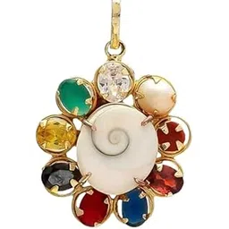 Multicolour Navratna Locket 9 Stone Gold-Plated Traditional Design Pendant with Gomti Chakra | Astrology-Approved Spiritual Locket for Protection, Positivity & Good Luck | Unisex Pendant (4cm)-picture-51