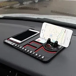 Multipurpose Anti-Slip Car Phone Holder Dashboard Mat and Phone Holder Mount | Non-Slip Silicone Mat for Car Interior Dashboard Accessories- Black image 1
