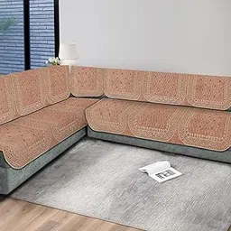 Multitex L Shape Velvet Sofa Cover Set for Living Room - Printed Sofa Back Slip Covers Panel 4, 3 and 2 and 1 Seater Cover for Long Sofa Cover - Premium Stylish Slip Protector (Rust)-picture-30