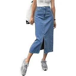mulvari Solid High Waist Slit Denim Skirt for Women's & Girl's-picture-10